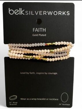Belk NWT Gold-Plated Beige and Clear Beaded Wrap Bracelet/Necklace